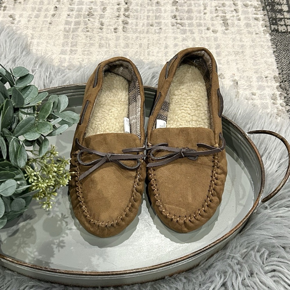 Cat & Jack Brown Boys' Lionel Moccasin Slippers Youth Size 4 NEW